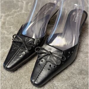 Liz Claiborne Kitten Heel Mules WOMENS 7.5M Lucille Flex black square toe bows